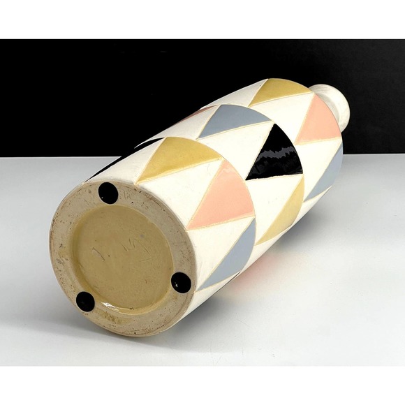 Harlequin Pattern Tall Vase with Matte Pastels and Black - Picture 3 of 10